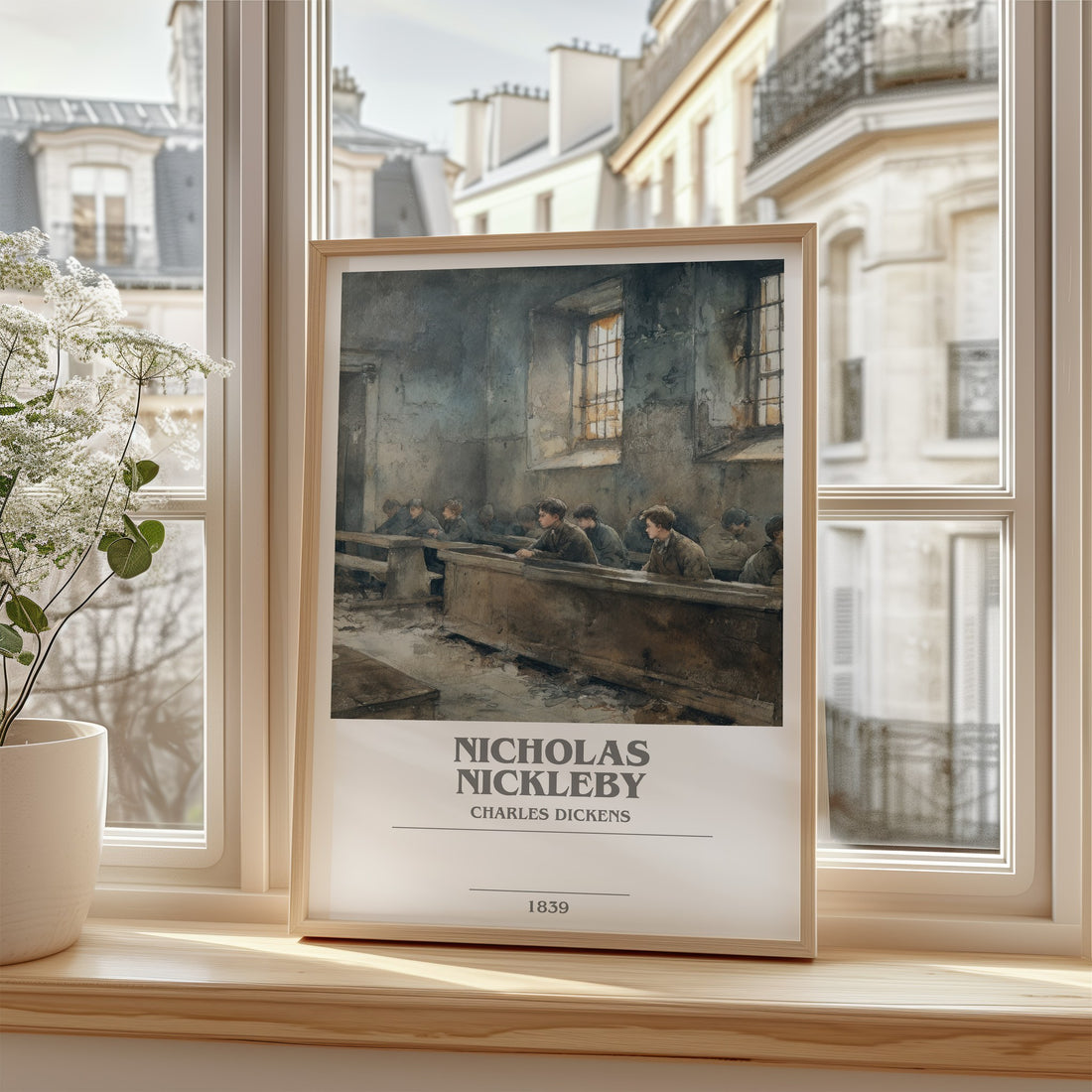 Nicholas Nickleby Bookish Wall Art by Charles Dickens – framed print by a bright window