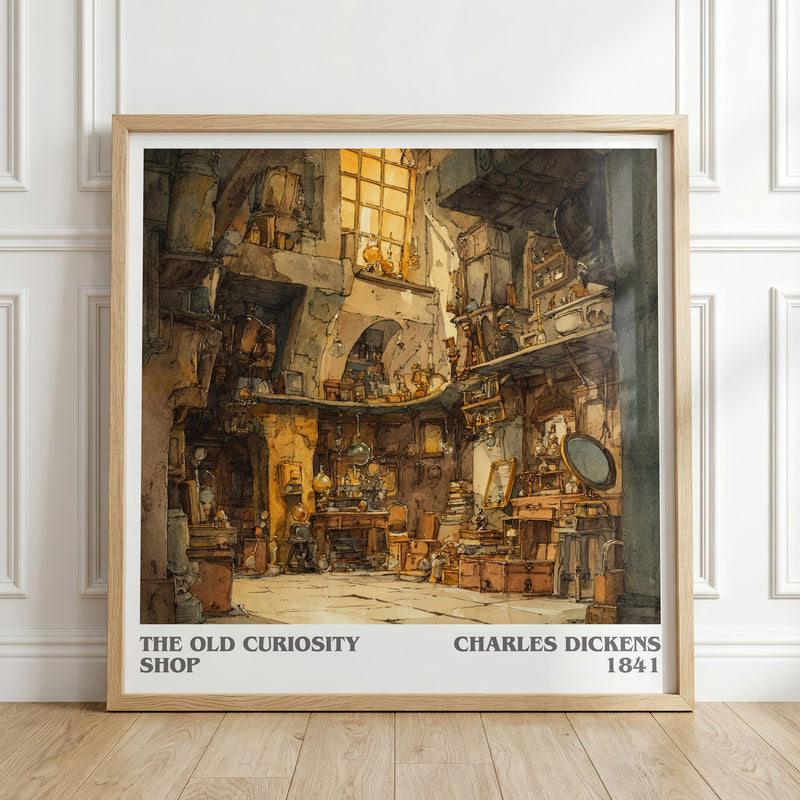 The Old Curiosity Shop literary print in frame leaning in hallway – classic literature wall art