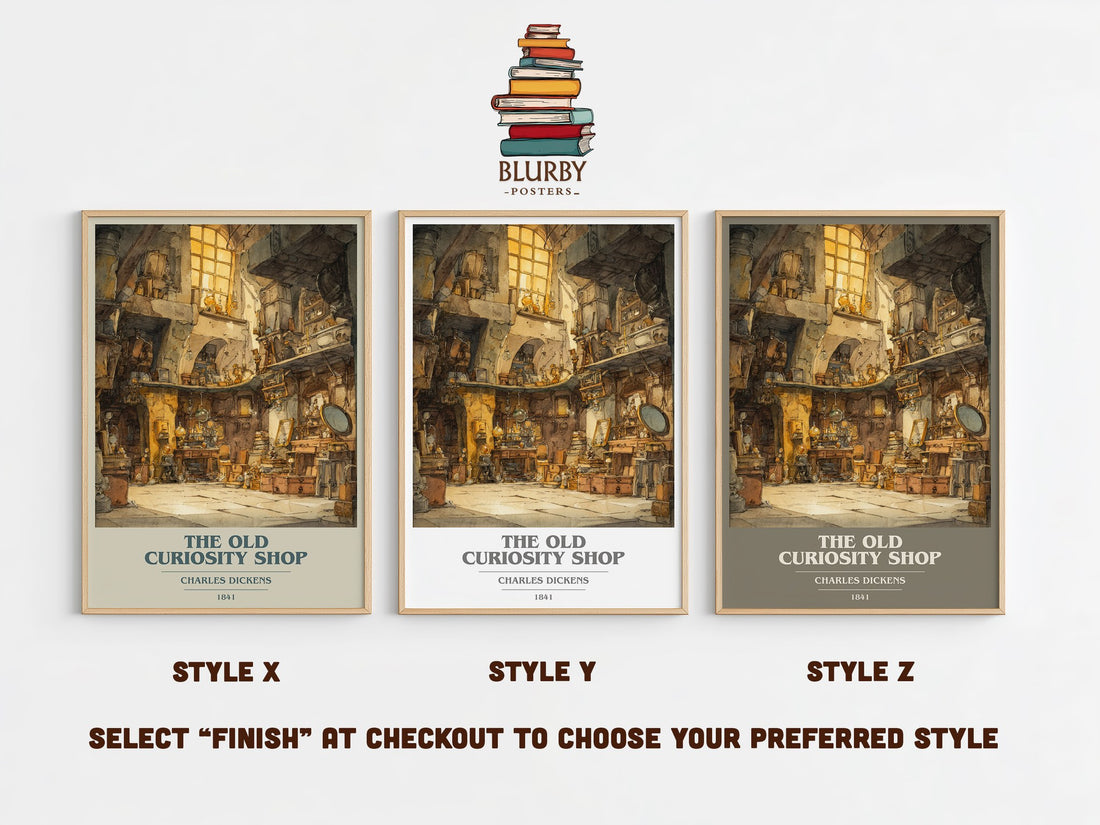 The Old Curiosity Shop Book Cover Poster by Charles Dickens – Style X, Y and Z side by side – choose your finish