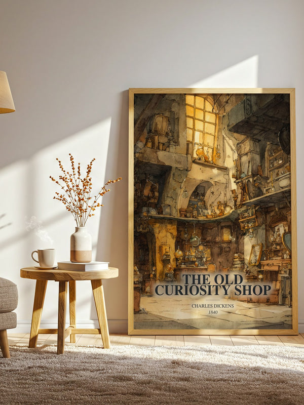 The Old Curiosity Shop watercolour print in frame leaning in hallway – classic literature wall art