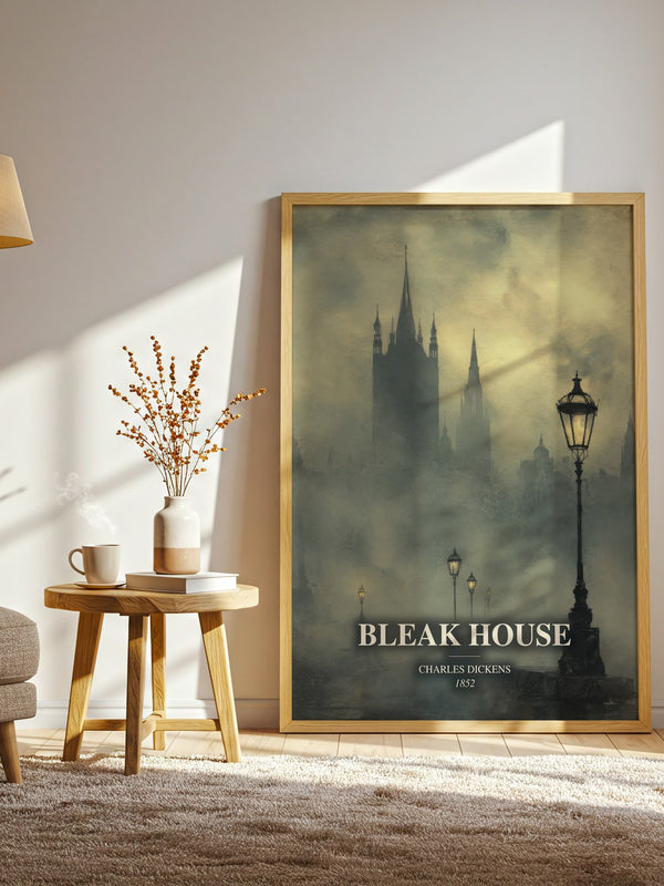 Bleak House watercolour print in frame leaning in hallway – classic literature wall art