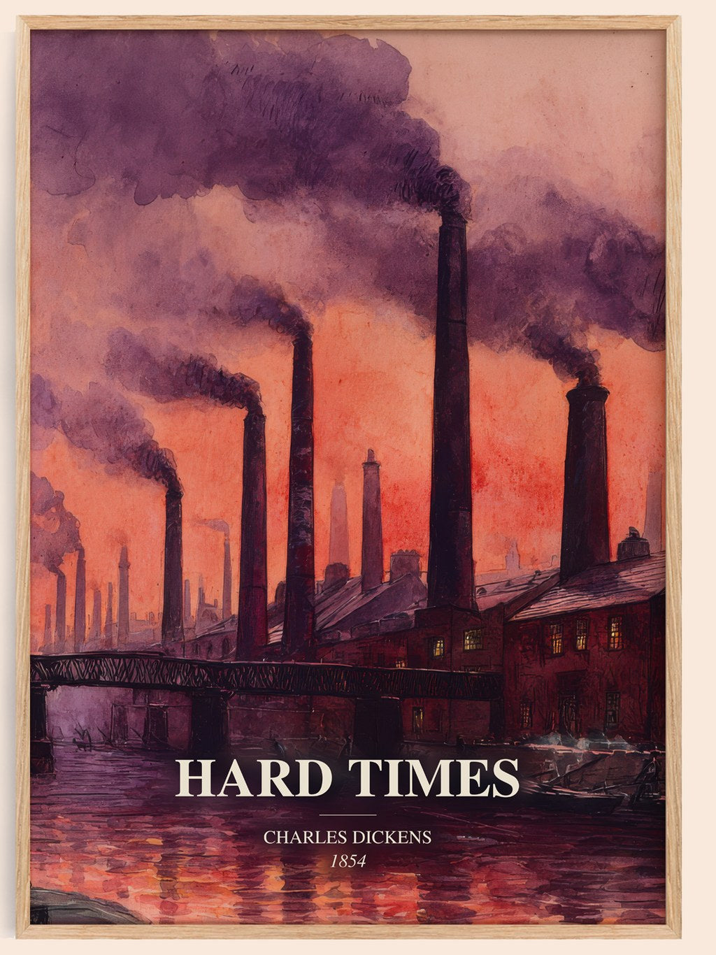 Hard Times watercolour book poster by Charles Dickens – framed literary art print