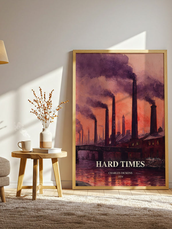 Hard Times watercolour print in frame leaning in hallway – classic literature wall art