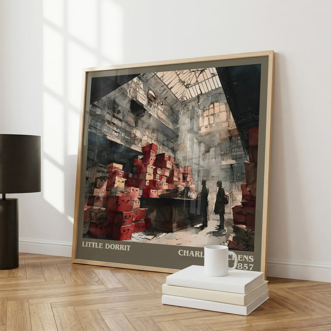 Little Dorrit Literary Art Print by Charles Dickens – large square framed print leaning against a wall