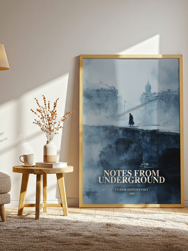 Notes From Underground watercolour print in frame leaning in hallway – philosophy wall art