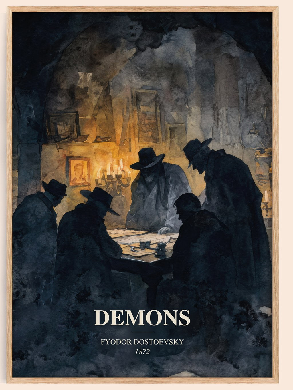 Demons watercolour book poster by Fyodor Dostoevsky – framed literary art print