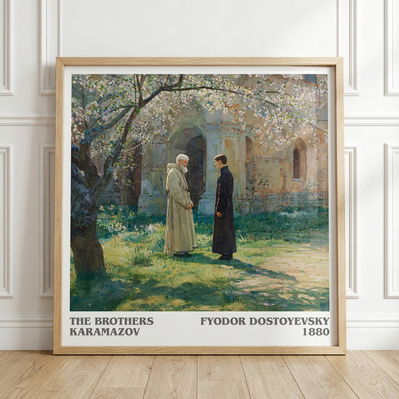 The Brothers Karamazov literary print in frame leaning in hallway – classic literature wall art