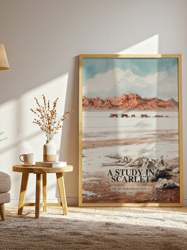 A Study In Scarlet watercolour print in frame leaning in hallway – mystery wall art