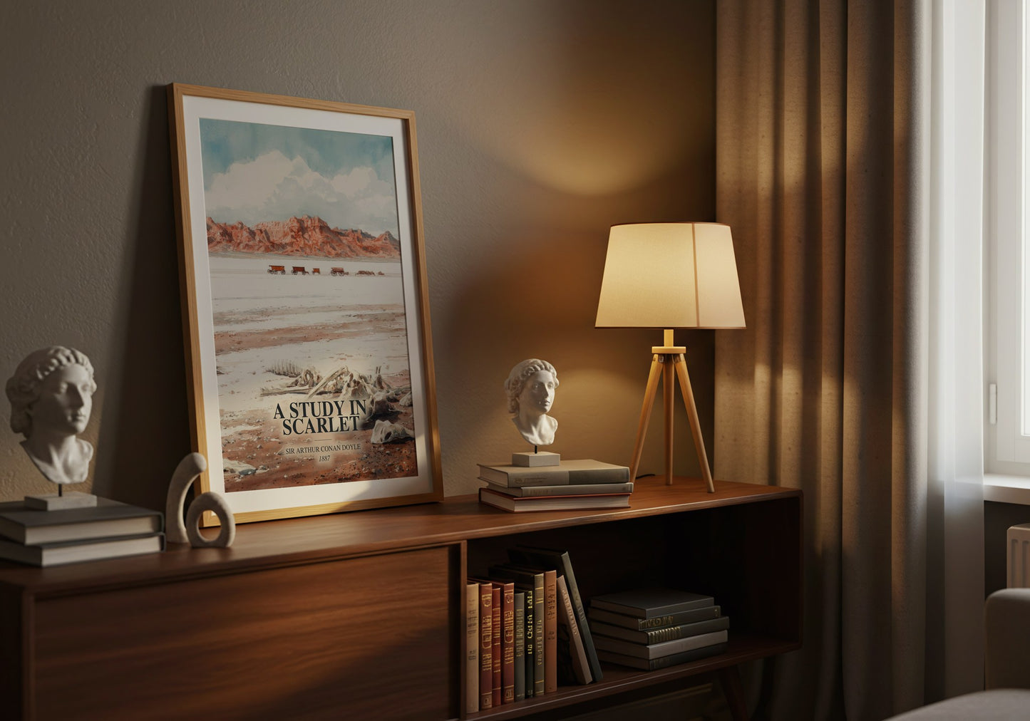 A Study In Scarlet watercolour print on bookshelf – Sir Arthur Conan Doyle fan gift