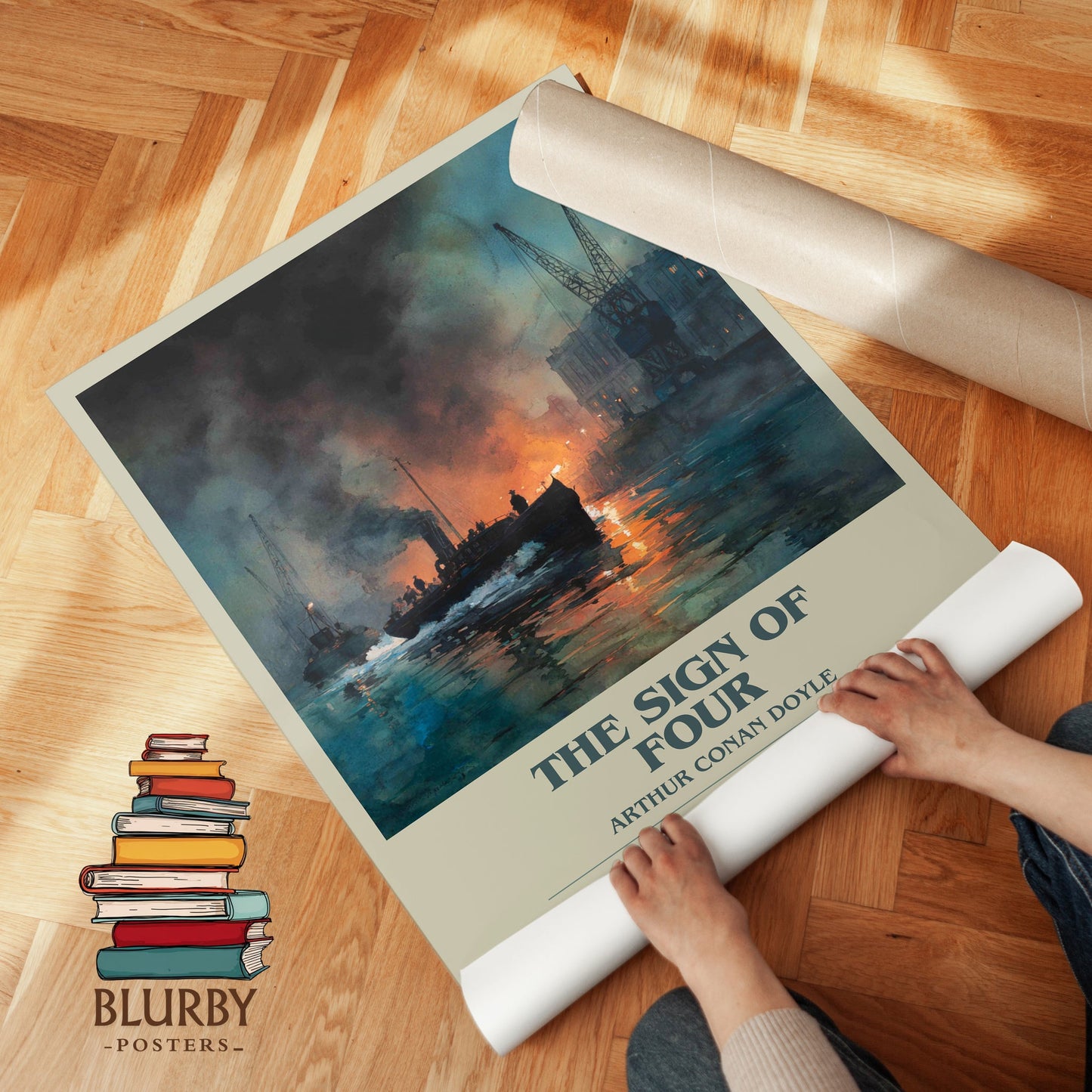 The Sign Of Four bookish print on bookshelf – Arthur Conan Doyle fan gift