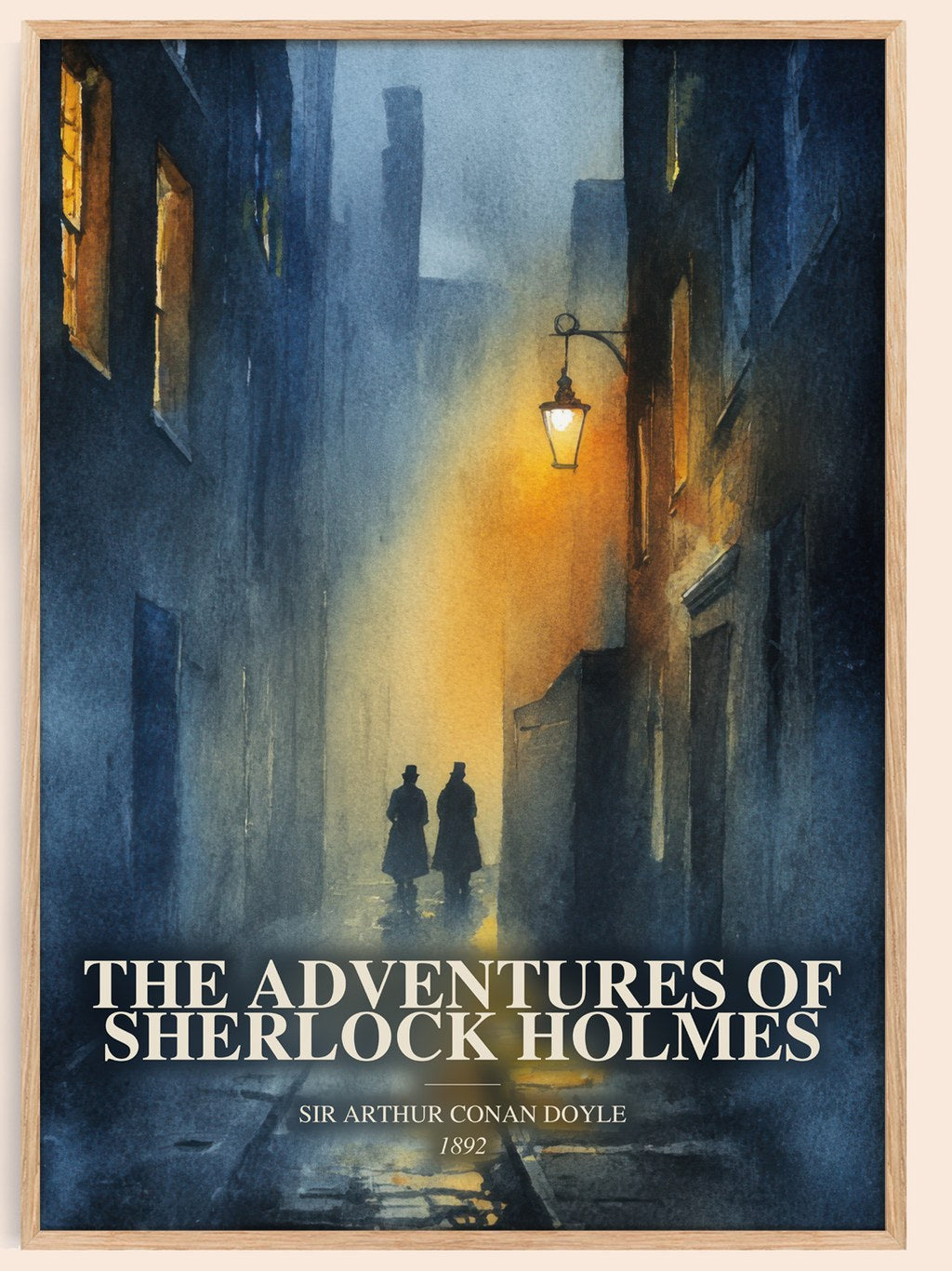 The Adventures Of Sherlock Holmes watercolour book poster by Sir Arthur Conan Doyle – framed literary art print