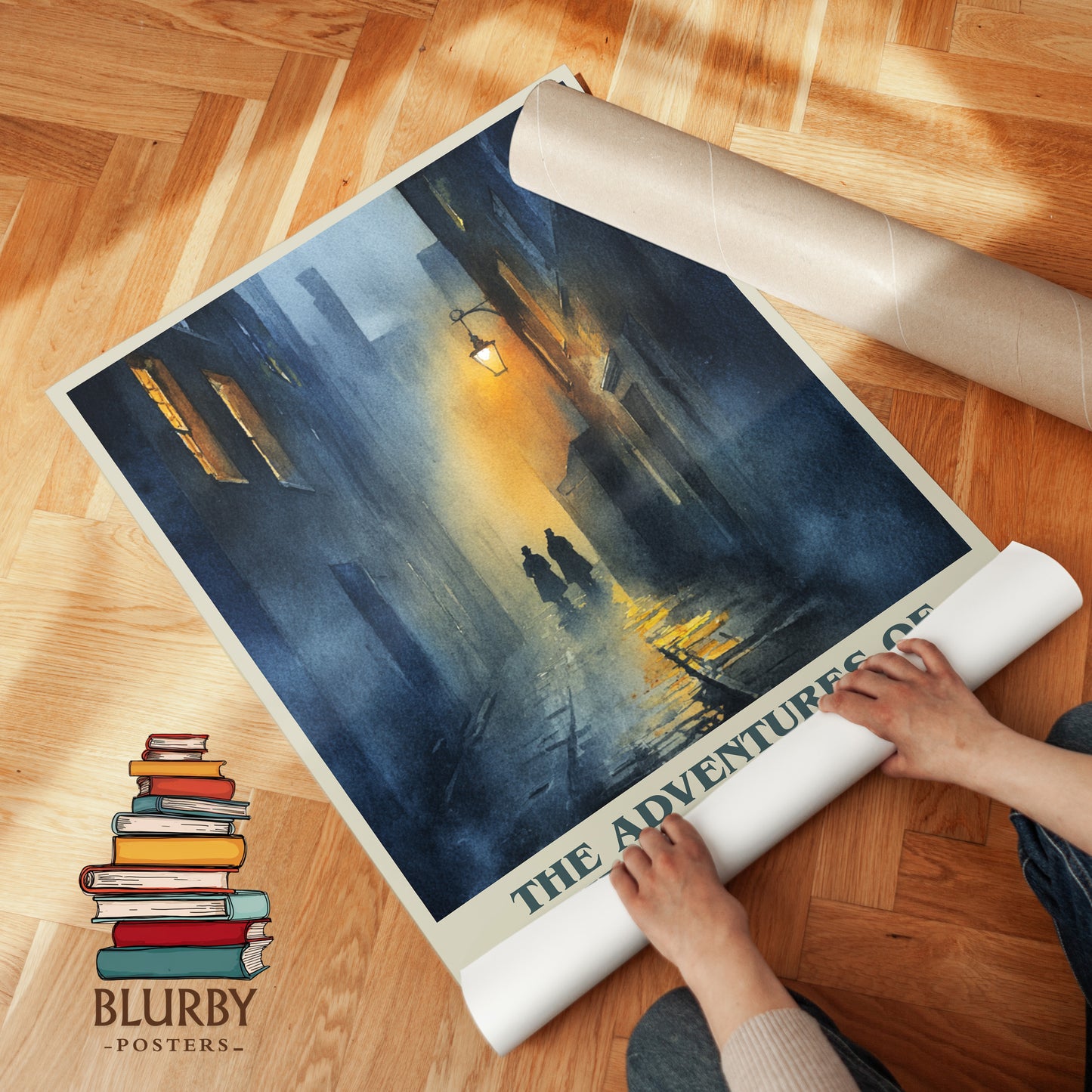 The Adventures of Sherlock Holmes book cover print on bookshelf – Sir Arthur Conan Doyle fan gift