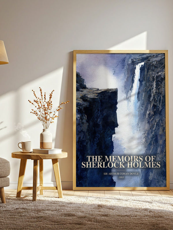 The Memoirs Of Sherlock Holmes watercolour print in frame leaning in hallway – mystery wall art