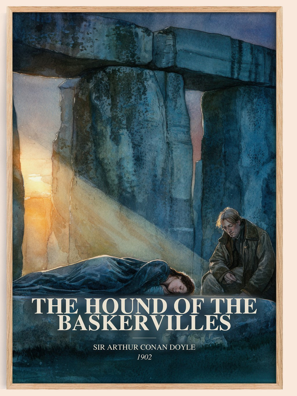 The Hound Of The Baskervilles watercolour book poster by Sir Arthur Conan Doyle – framed literary art print