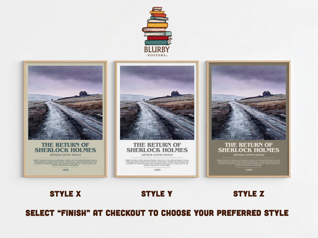 The Return Of Sherlock Holmes bookish print in frame leaning in hallway – mystery wall art (mockup)