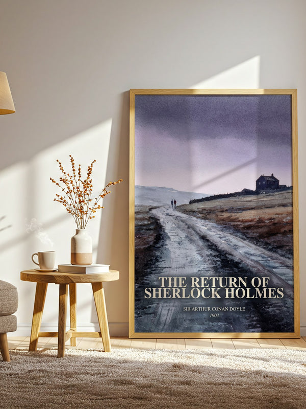 The Return Of Sherlock Holmes watercolour print in frame leaning in hallway – mystery wall art