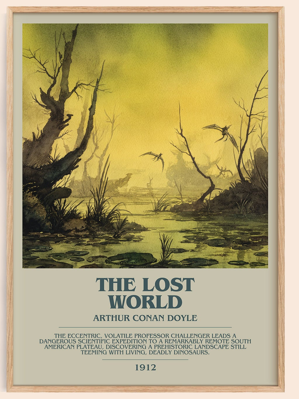 The Lost World bookish book poster by Arthur Conan Doyle – framed literary art print