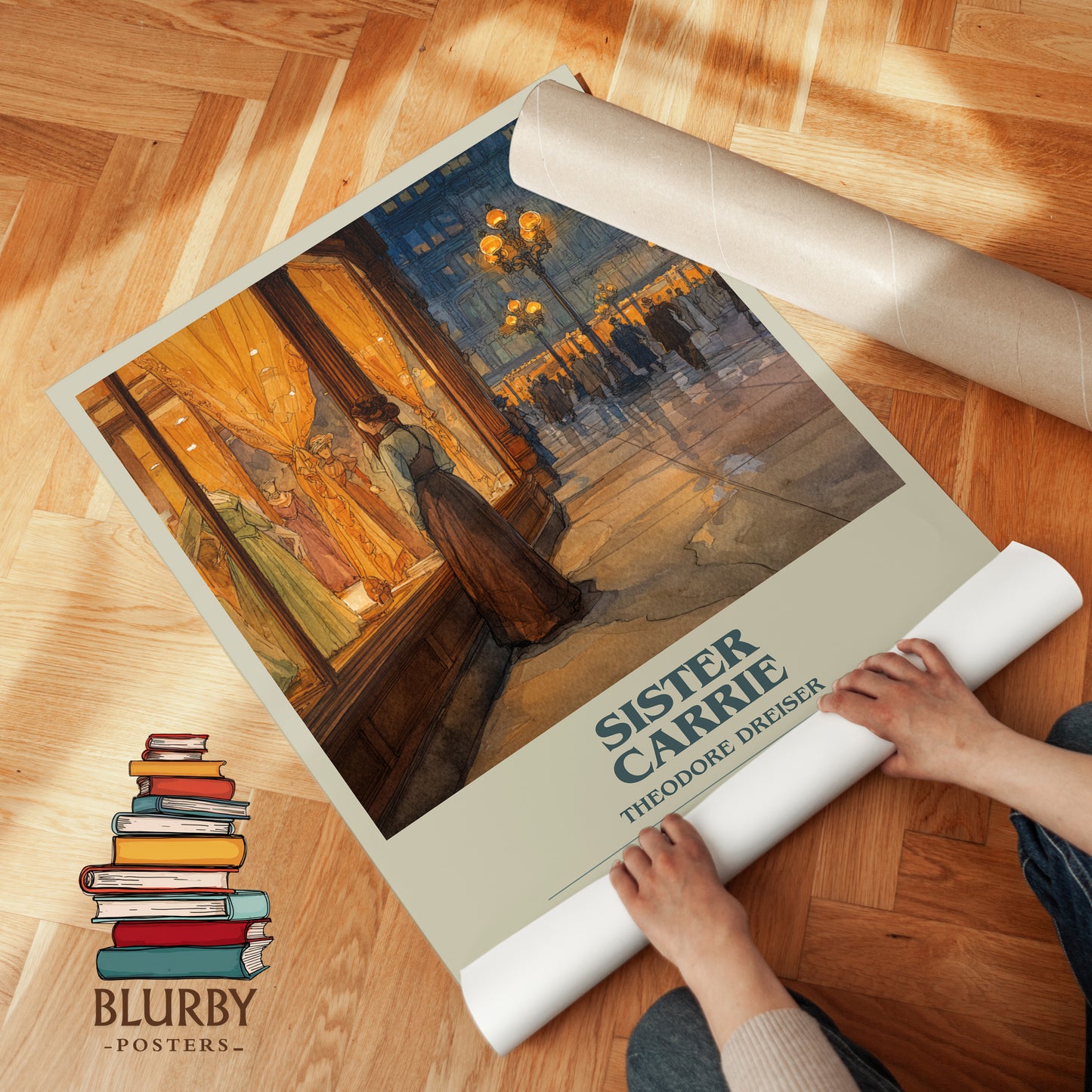 Sister Carrie bookish print on bookshelf – Theodore Dreiser fan gift