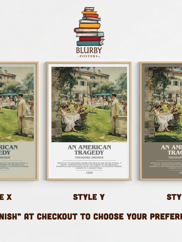 An American Tragedy bookish print in frame leaning in hallway – crime wall art