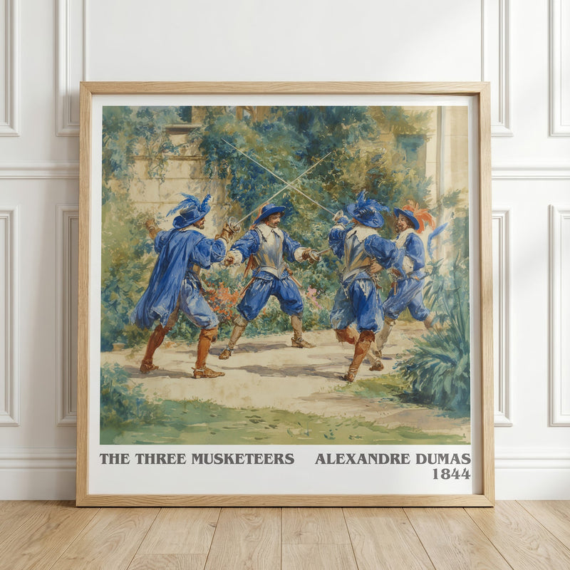 The Three Musketeers literary print in frame leaning in hallway – adventure wall art