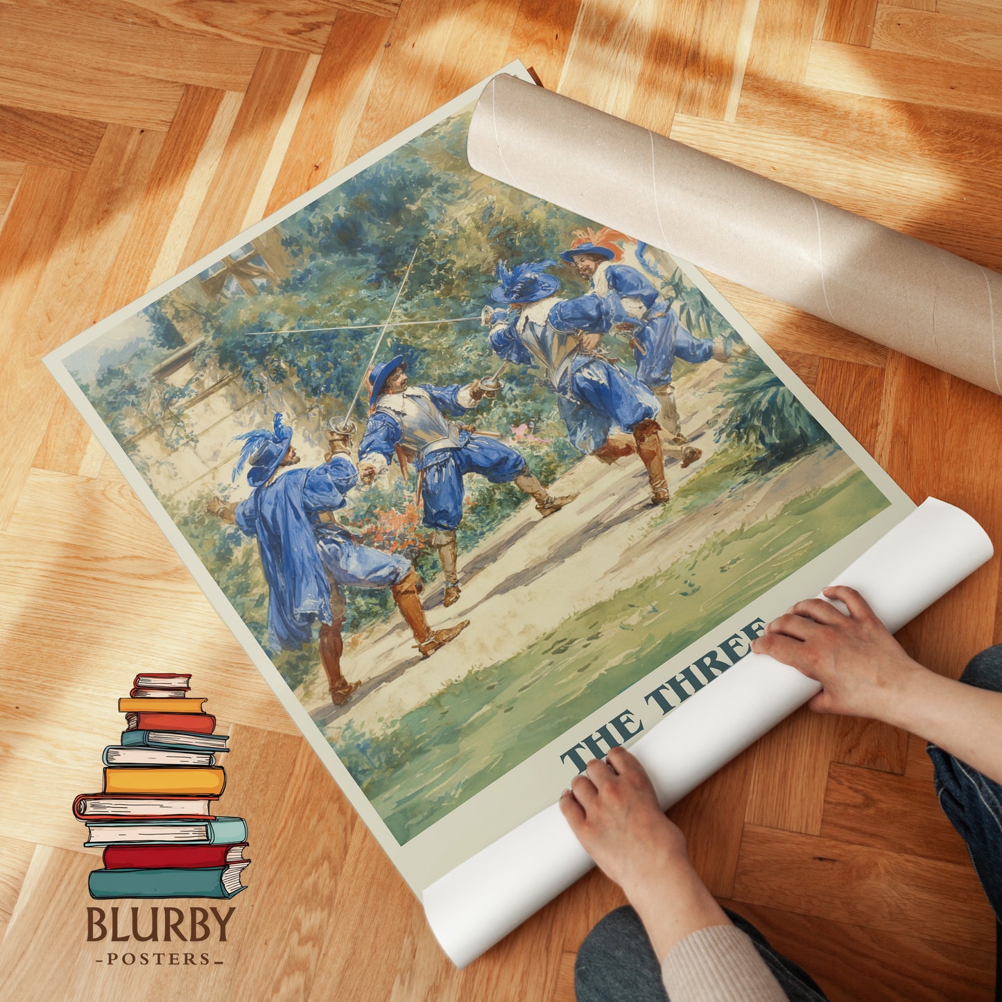 The Three Musketeers book cover print on bookshelf – Alexandre Dumas fan gift
