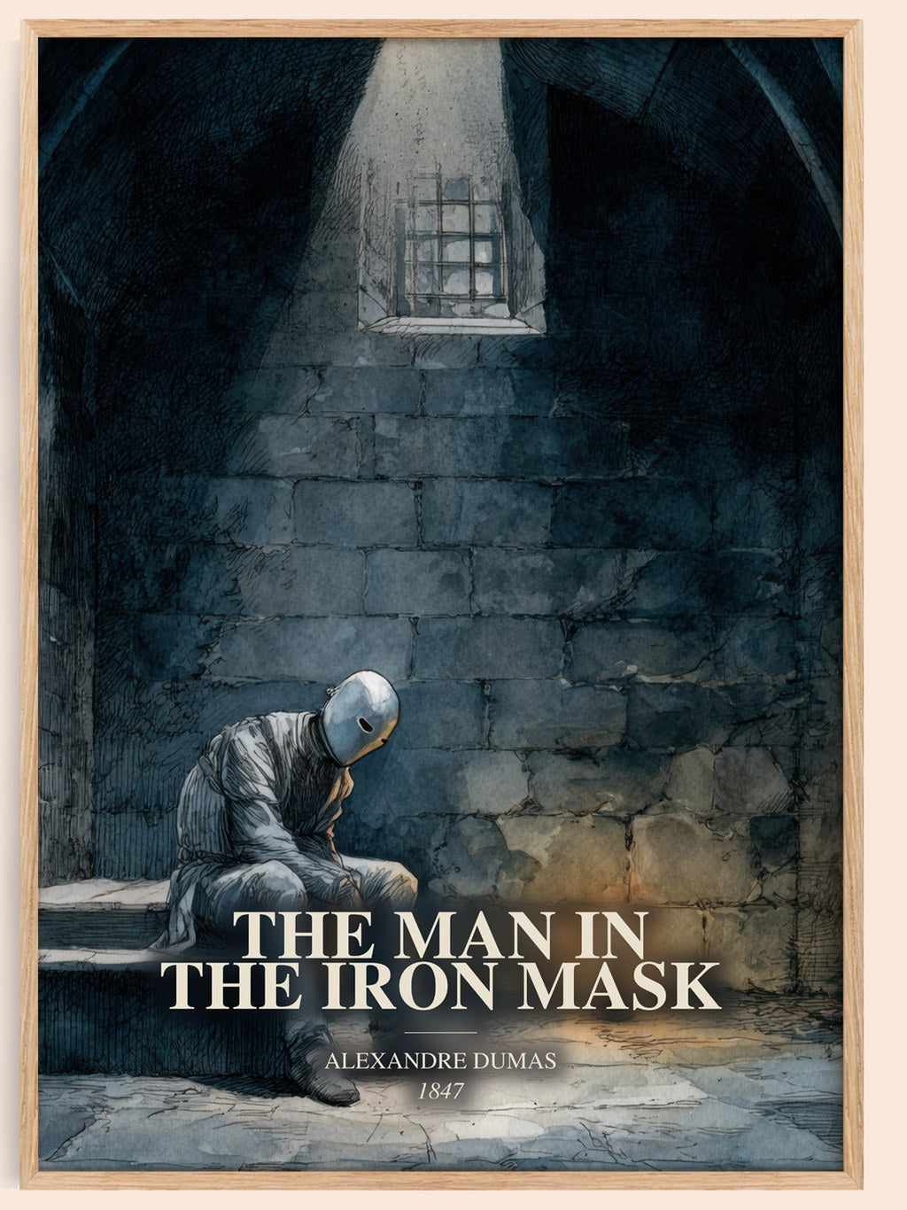 The Man In The Iron Mask watercolour book poster by Alexandre Dumas – framed literary art print