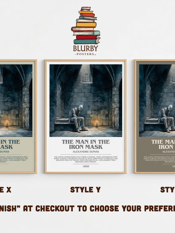 The Man in the Iron Mask bookish print in frame leaning in hallway – historical fiction wall art