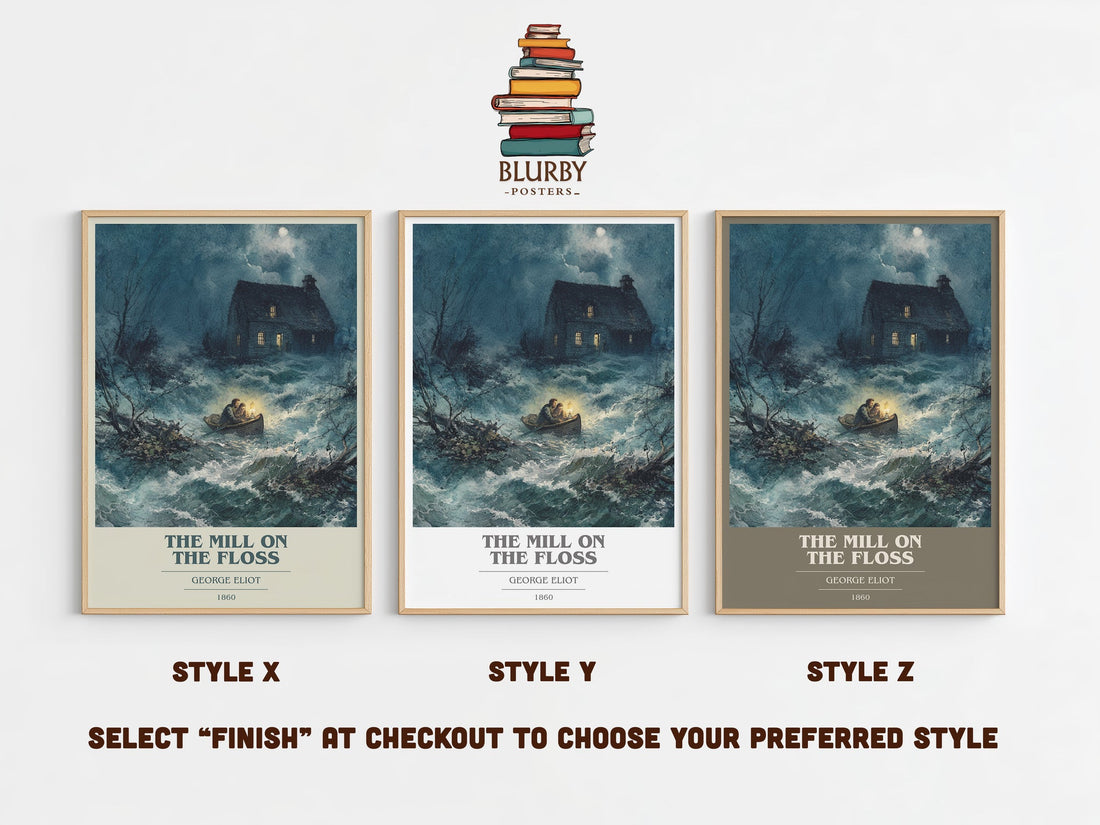 The Mill On The Floss book cover print in frame leaning in hallway – classic literature wall art (mockup)