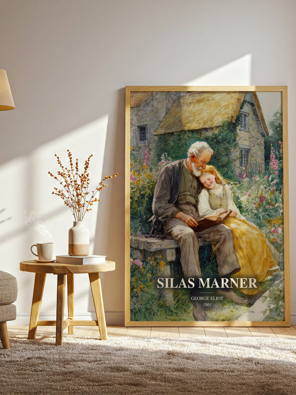 Silas Marner watercolour print in frame leaning in hallway – classic literature wall art