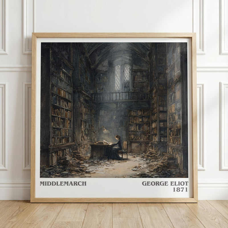 Middlemarch literary print in frame leaning in hallway – classic literature wall art