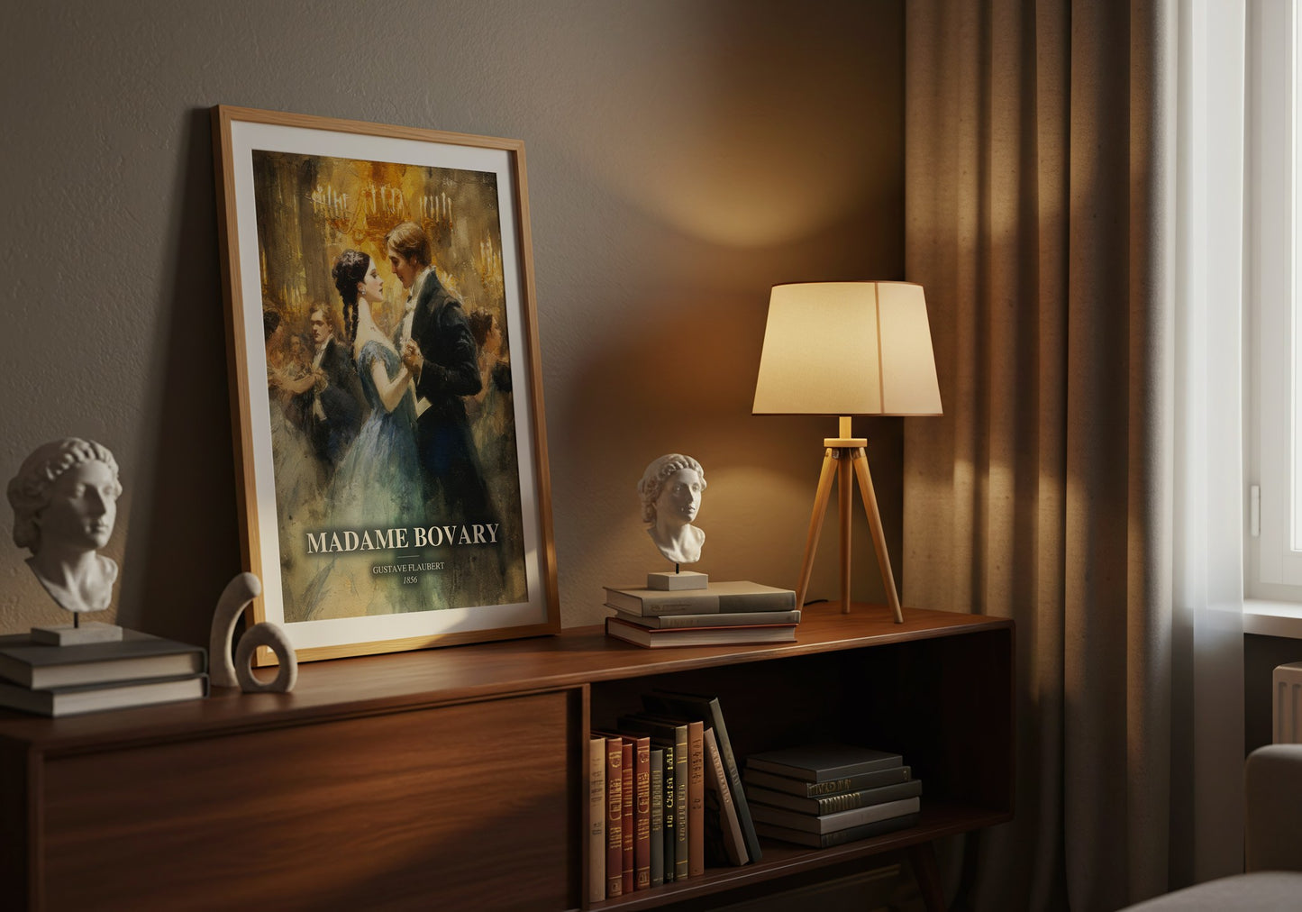 Madame Bovary watercolour print on bookshelf – Gustave Flaubert fan gift