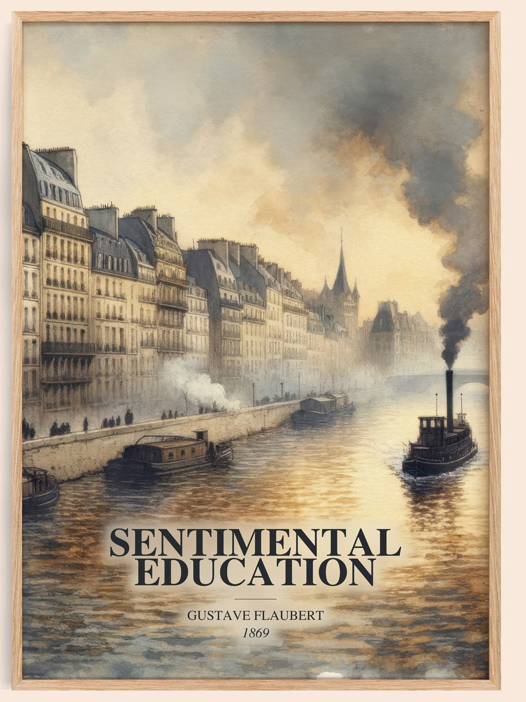 Sentimental Education watercolour book poster by Gustave Flaubert – framed literary art print