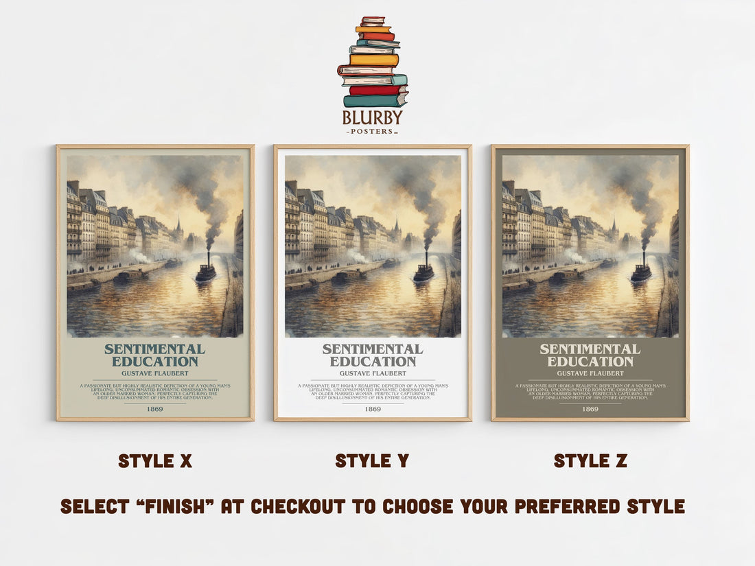 Sentimental Education bookish print in frame leaning in hallway – romance wall art (mockup)