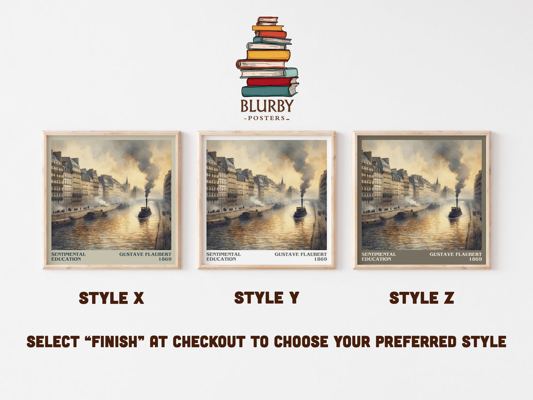 Sentimental Education literary print in frame leaning in hallway – romance wall art (mockup)