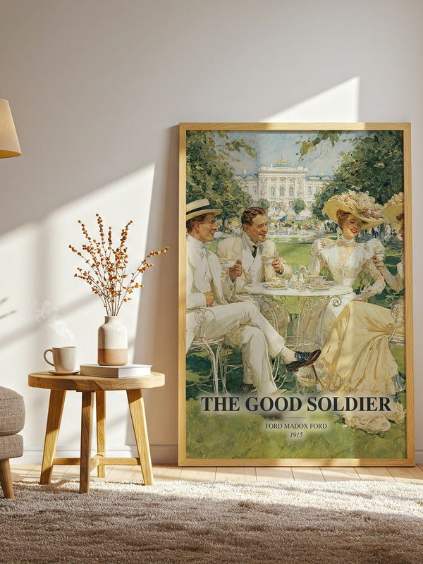 The Good Soldier watercolour print in frame leaning in hallway – classic literature wall art
