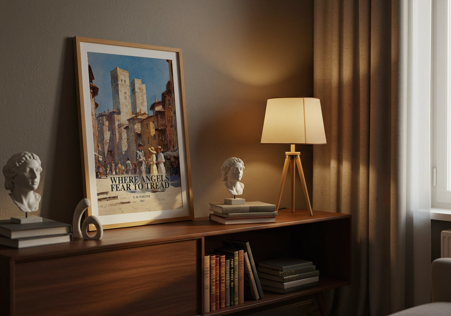 Where Angels Fear To Tread watercolour print on bookshelf – E. M. Forster fan gift