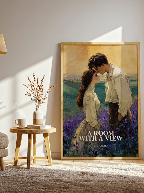 A Room With A View watercolour print in frame leaning in hallway – classic literature wall art