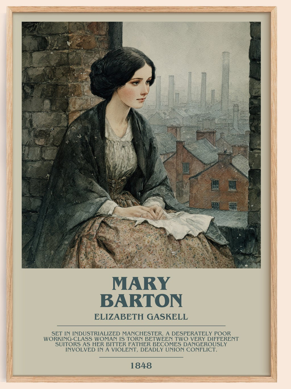 Mary Barton bookish book poster by Elizabeth Gaskell – framed literary art print