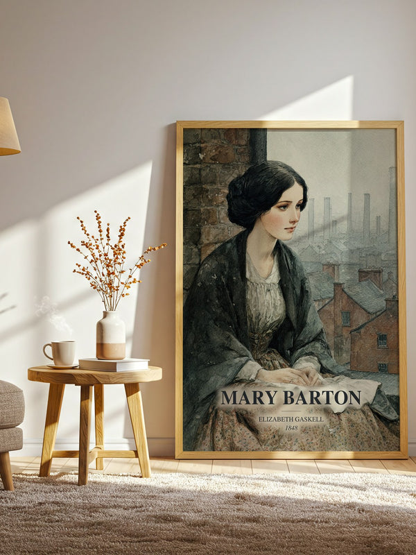 Mary Barton watercolour print in frame leaning in hallway – historical fiction wall art