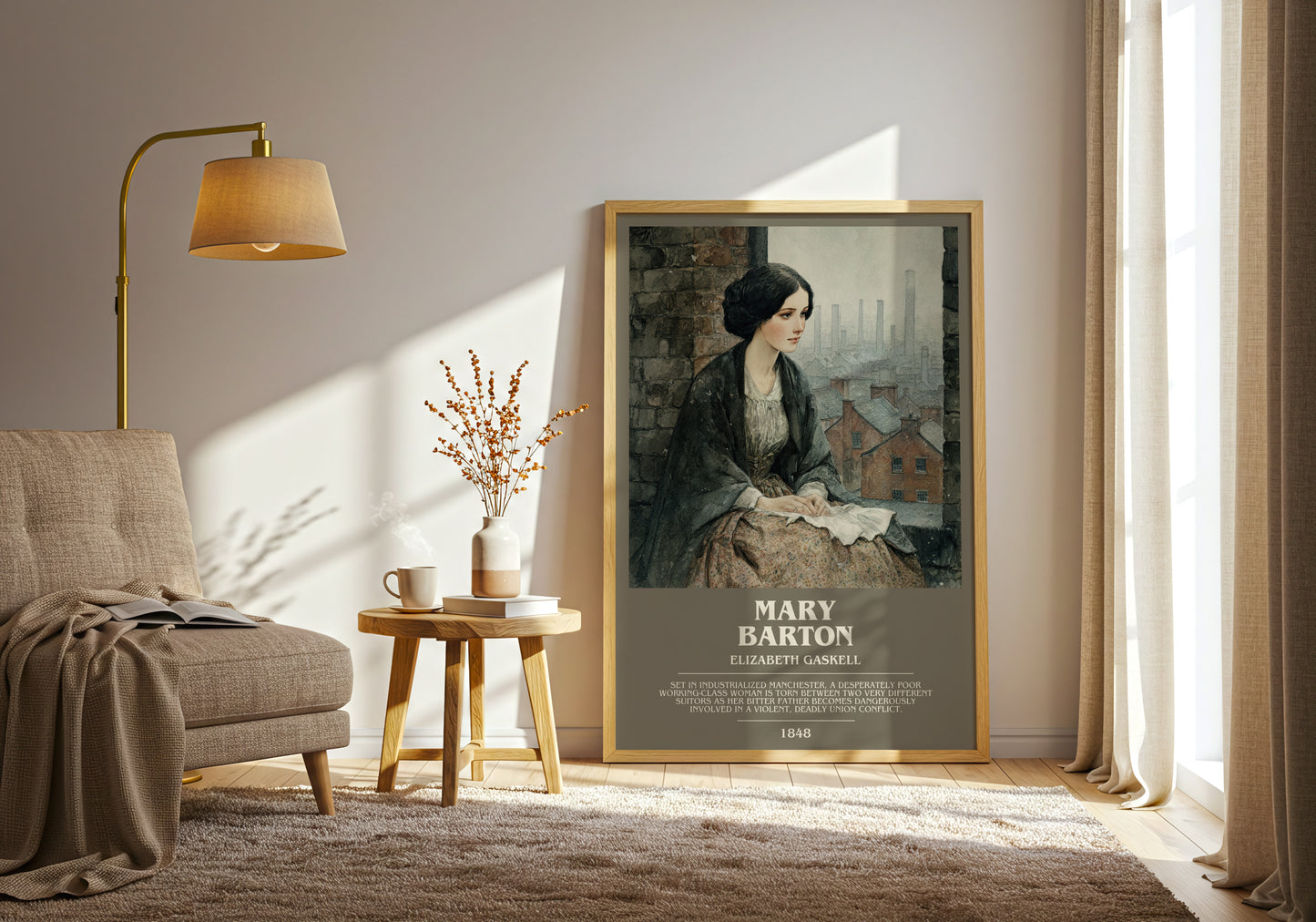 Mary Barton bookish print on bookshelf – Elizabeth Gaskell fan gift