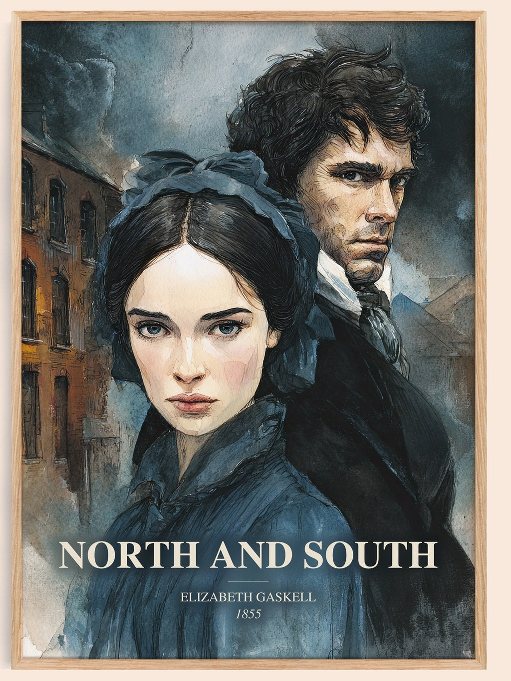 North And South watercolour book poster by Elizabeth Gaskell – framed literary art print