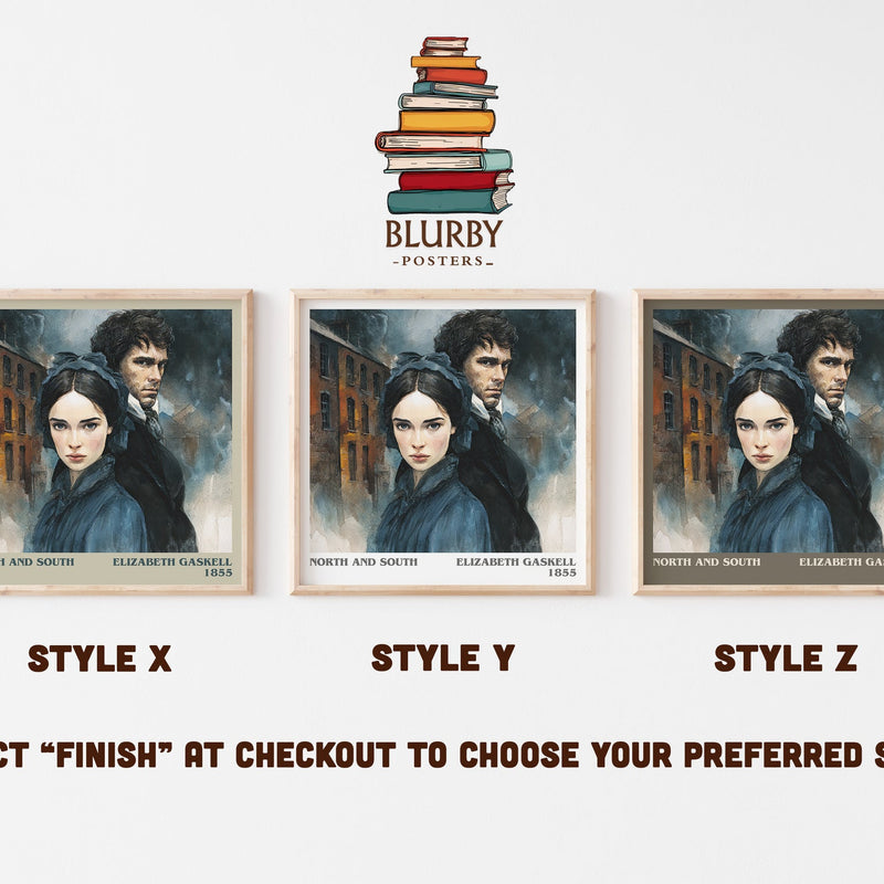North And South literary print in frame leaning in hallway – historical fiction wall art