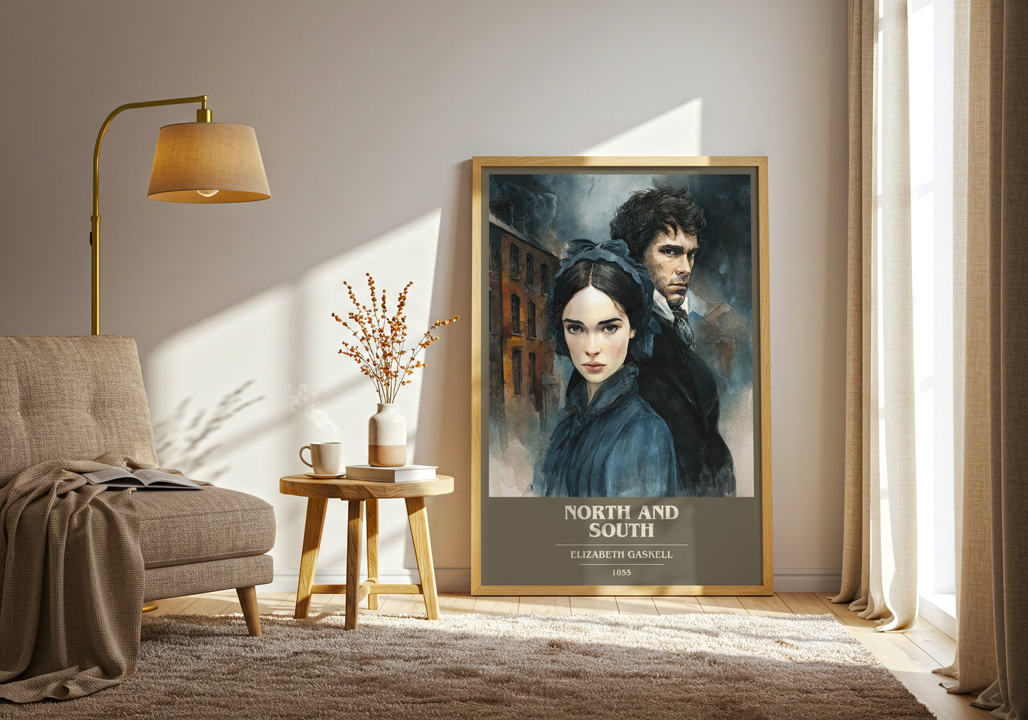 North And South book cover print on bookshelf – Elizabeth Gaskell fan gift
