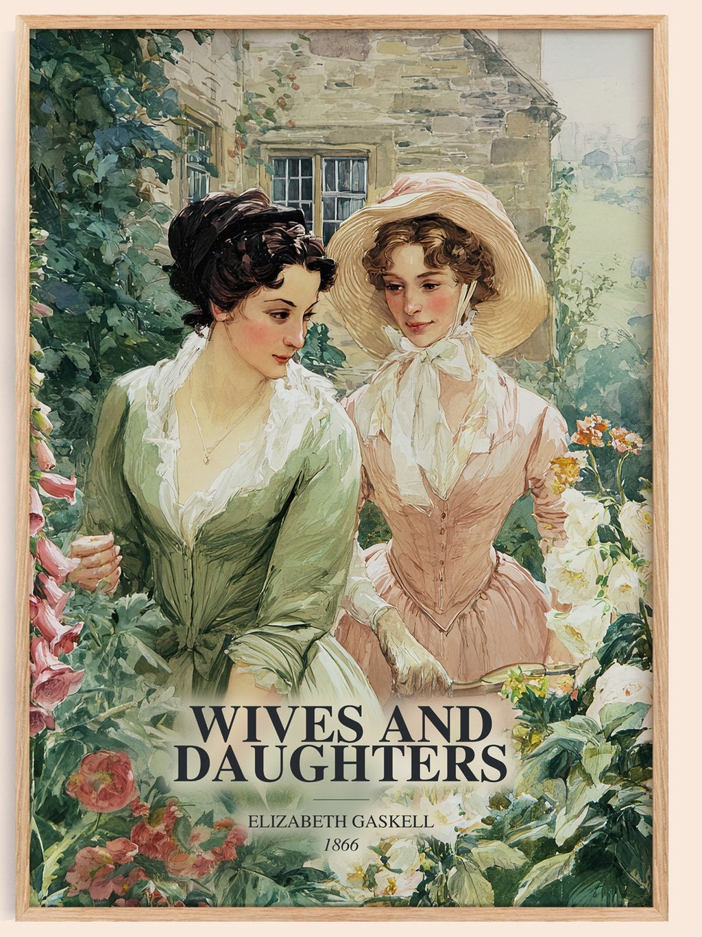 Wives And Daughters watercolour book poster by Elizabeth Gaskell – framed literary art print