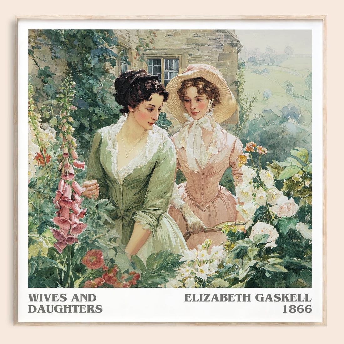 Wives And Daughters literary book poster by Elizabeth Gaskell – framed literary art print