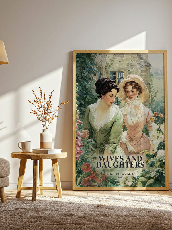 Wives And Daughters watercolour print in frame leaning in hallway – classic literature wall art