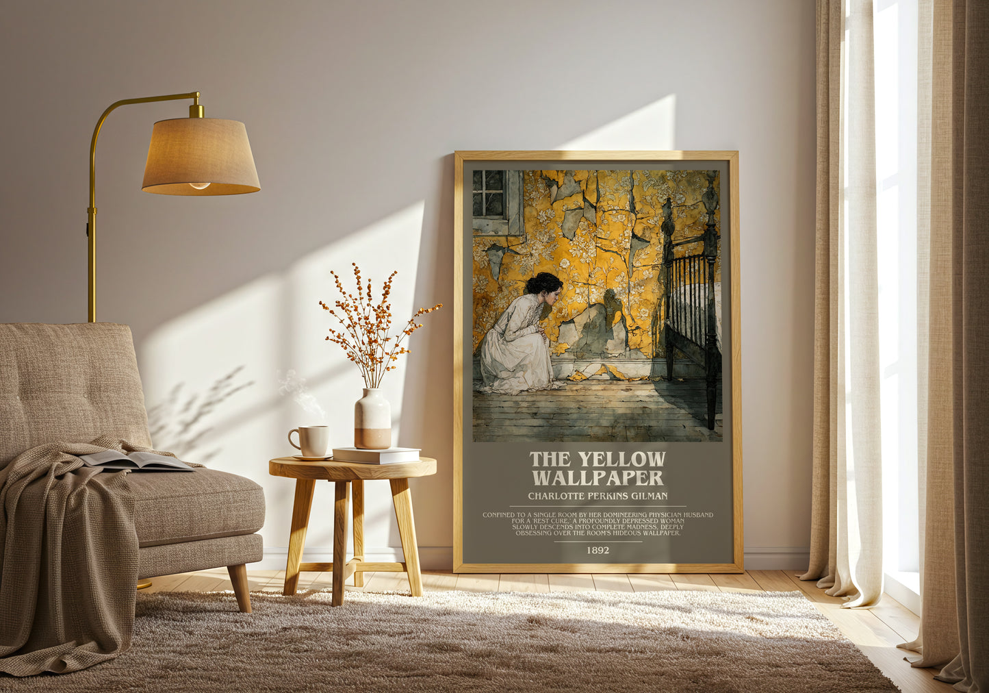 The Yellow Wallpaper bookish print on bookshelf – Charlotte Perkins Gilman fan gift