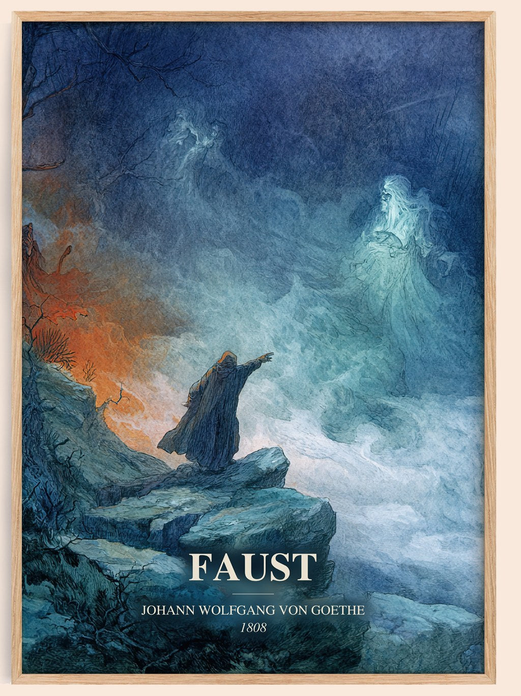 Faust watercolour book poster by Johann Wolfgang Von Goethe – framed literary art print