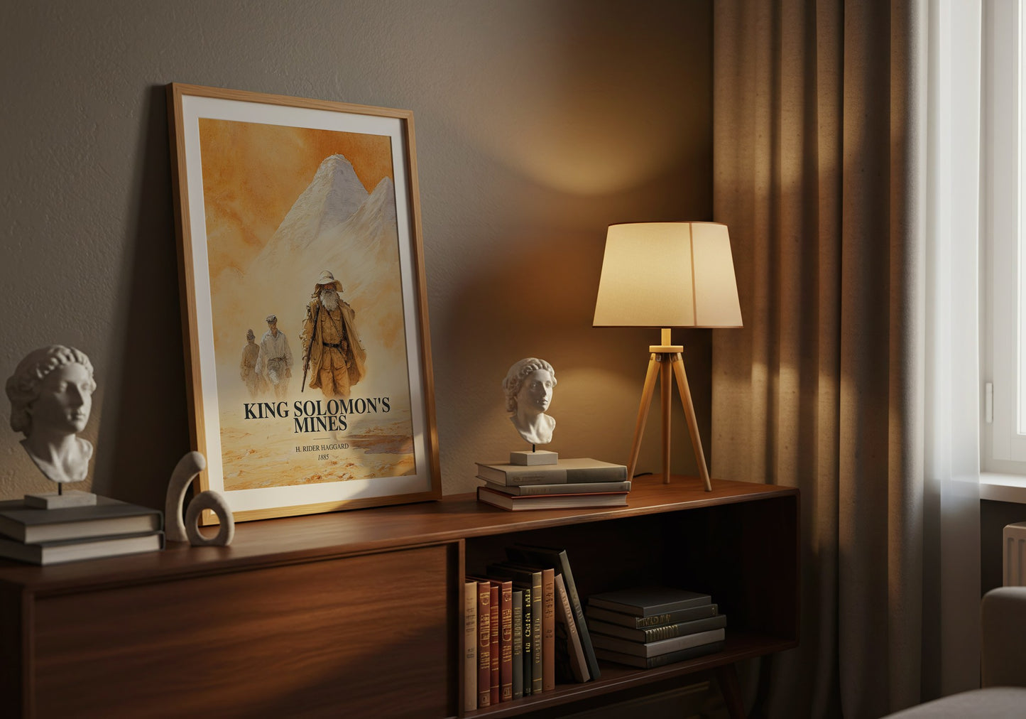 King Solomon'S Mines watercolour print on bookshelf – H. Rider Haggard fan gift