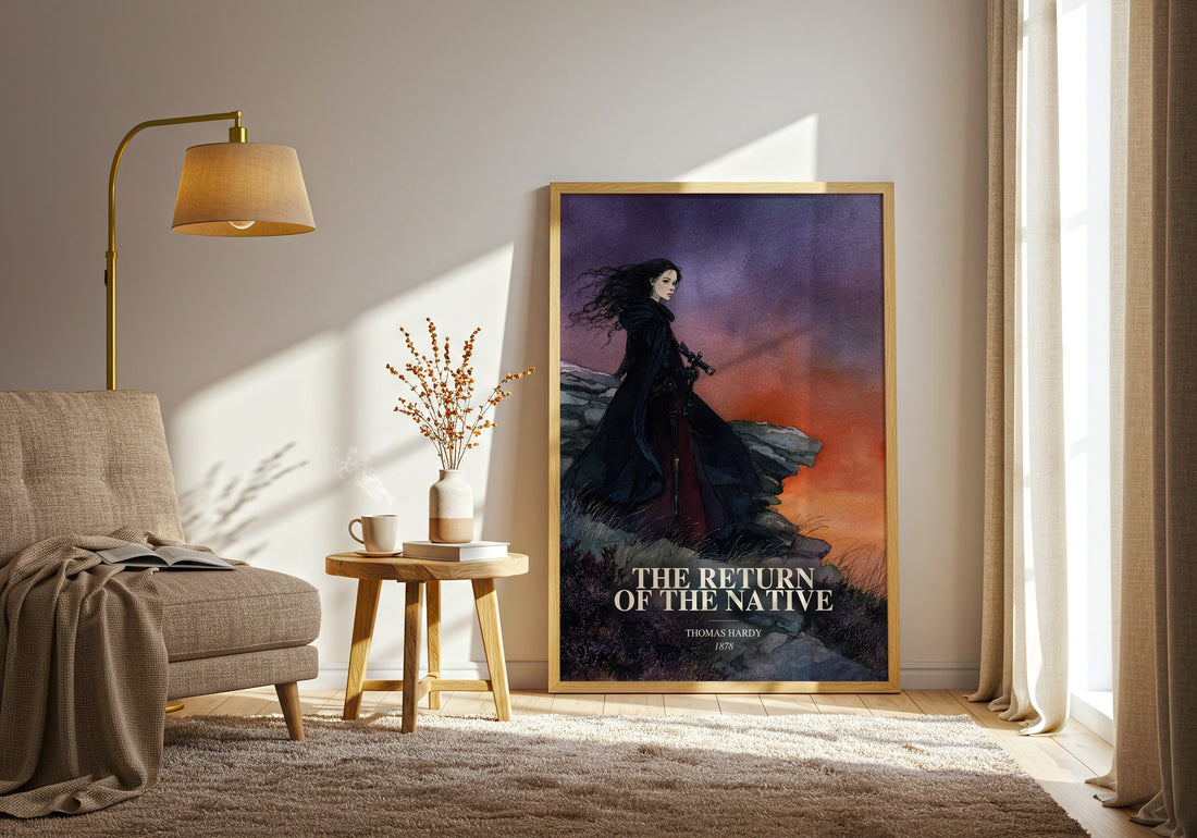 The Return Of The Native watercolour print in frame leaning in hallway – classic literature wall art (mockup)